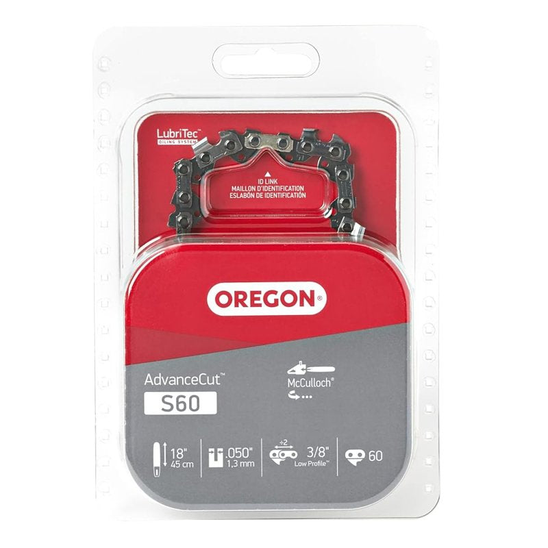 Oregon S60 Chainsaw Chain, 18 in L Bar, 0.05 Gauge, 3/8 in TPI/Pitch ...