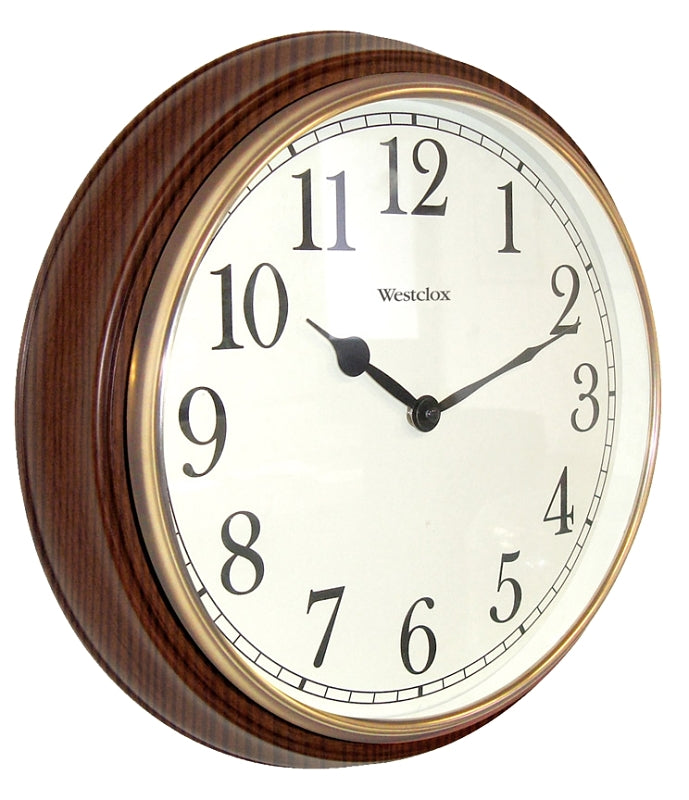 Westclox Classic Series 73004P Clock, Round, Woodgrain Frame, Plastic ...