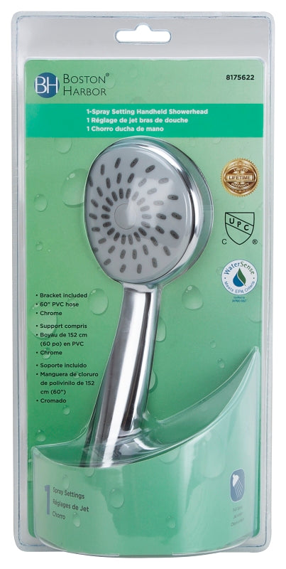 Boston Harbor HS01201CP Hand-Held Shower Head, 1.75 (6.6) 80 gpm (L/MIN) psi, 1/2-14 NPT Connection, Threaded, PVC