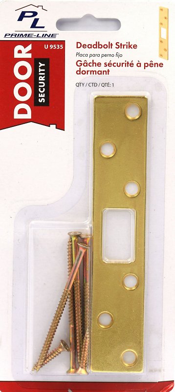 Defender Security U 9535 Deadbolt Strike Plate, 5-7/8 in L, 1-1/8 in W, Steel, Brass