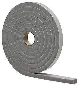 M-D 02253 Foam Tape, 3/8 in W, 17 ft L, 3/16 in Thick, PVC, Gray