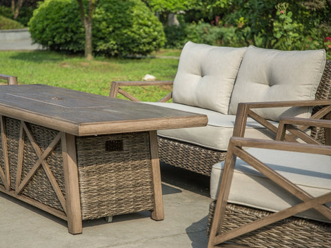 Seasonal Trends MS22002 Yukon Deep Seating Fire Pit Set with 72 in Table, Aluminum Frames with Woven Wicker