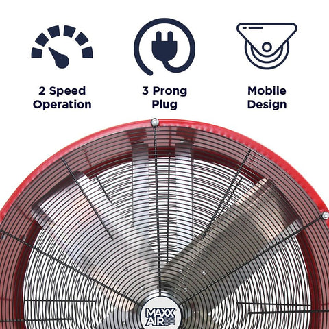 MaxxAir BF36DD Direct Drive Drum Fan, 6.56 A, 120 V, 2-Speed, 460 to 710 rpm Speed, 6300 to 9000 cfm Air, Steel