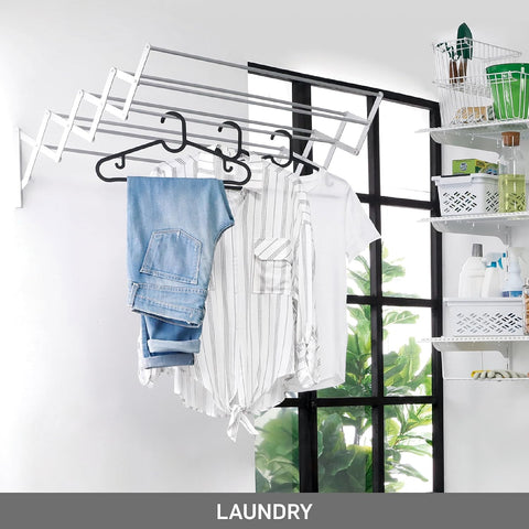 Wall Mount Clothes Drying Rack, Aluminum 8 Rods Expandable Wall Drying Rack for Laundry, Bathroom, Balcony, Indoor-Outdoor Use, 39 in Wide