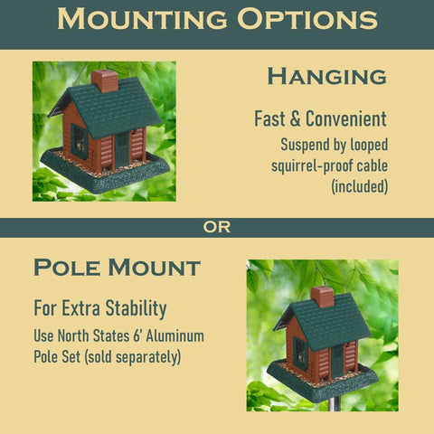 North States Log Cabin Wild Bird 1 lb Plastic Hopper Bird Feeder 4 ports, Pack of 2