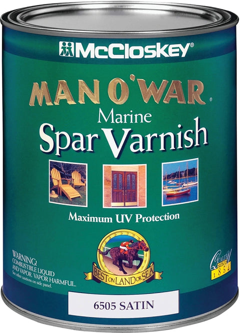 McCloskey 080.0006505.005 Spar Varnish, 450 to 550 sq-ft/gal Coverage Area, Satin, Clear, Liquid, 1 qt, Pack of 4