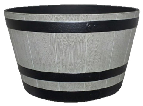 Southern Patio HDR-055457 Whiskey Barrel Planter, 15-1/2 in Dia, 9.1 in H, 15.4 in W, 15.4 in D, HDR, Birchwood/Gray