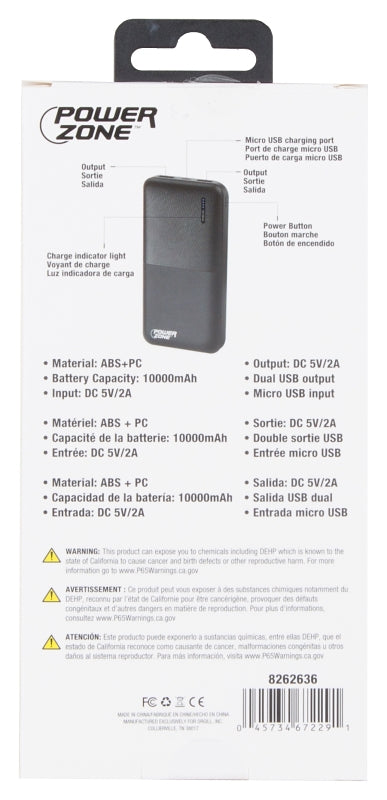 PowerZone S80 Power Bank, 10000 mAh Capacity, Black