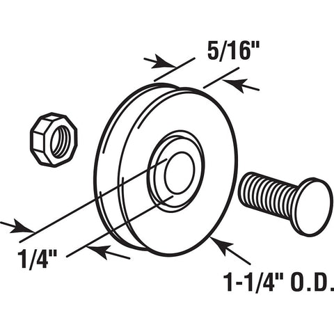 Prime-Line D 1502 Door Roller, 1/4 in ID x 1-1/4 in OD Dia Roller, 5/16 in W Roller, Steel, Tan, 2-Roller