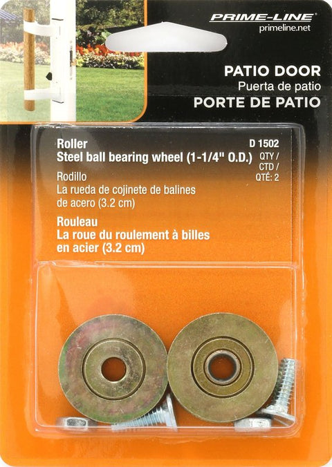Prime-Line D 1502 Door Roller, 1/4 in ID x 1-1/4 in OD Dia Roller, 5/16 in W Roller, Steel, Tan, 2-Roller