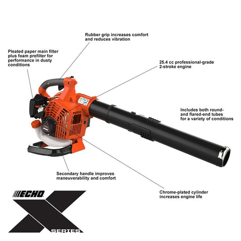 Echo PB-2620 Leaf Blower, Gasoline, 25.4 cc Engine Displacement, 2-Cycle Engine, 1-Speed, 1071 cfm Air, Black/Orange