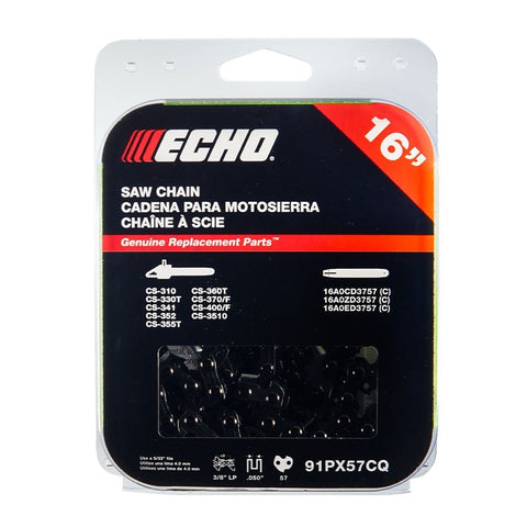 Echo 91PX Series 91PX57CQ Chainsaw Chain, Low Vibration, Low-Kickback Chain, 16 in L Bar, 0.05 in Gauge, 57-Link