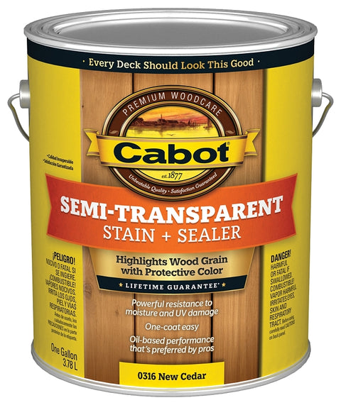 Cabot 140.0000316.007 Semi Transparent Stain, New Cedar, Liquid, Oil Base, 1 gal, Pack of 4