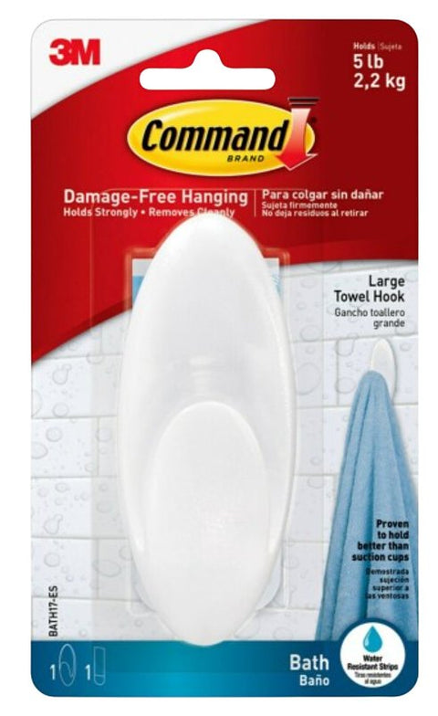 Command BATH17-ES Towel Hook, 5 lb, Plastic