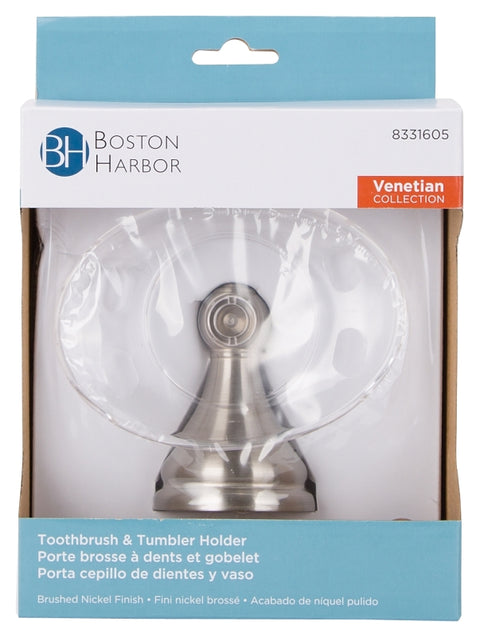 Boston Harbor L5057P-13B-10-3L Toothbrush/Tumbler Holder, Acrylic/Zinc, Brushed Nickel, Wall Mounting