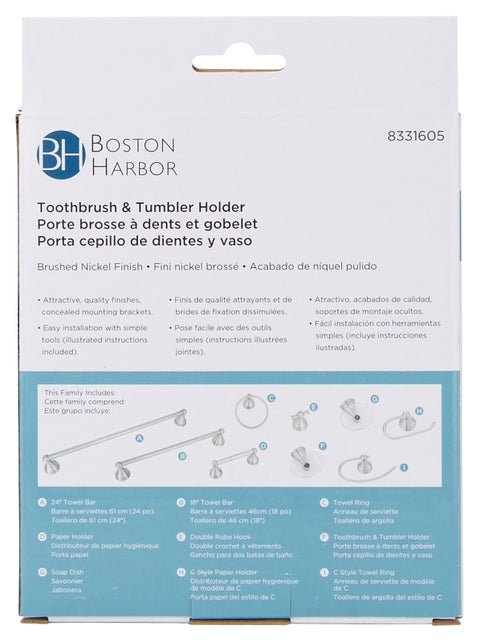 Boston Harbor L5057P-13B-10-3L Toothbrush/Tumbler Holder, Acrylic/Zinc, Brushed Nickel, Wall Mounting
