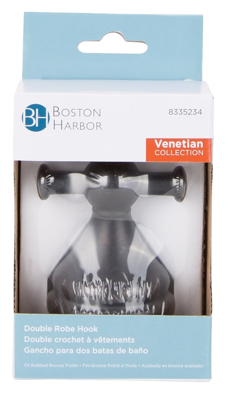 Boston Harbor L5053-50-10-3L Double Robe Hook, 2-Hook, Zinc, Oil-Rubbed Bronze, Wall Mounting