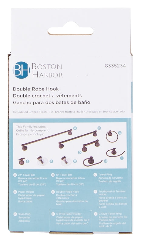 Boston Harbor L5053-50-10-3L Double Robe Hook, 2-Hook, Zinc, Oil-Rubbed Bronze, Wall Mounting