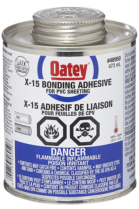 Oatey X-15 48034 Bonding Adhesive, 16 oz Can, Liquid, Clear/Yellow
