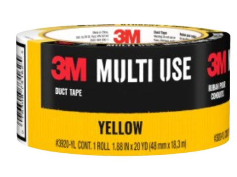 3M 3920-YL Duct Tape, 20 yd L, 1.88 in W, Polyethylene Backing, Yellow