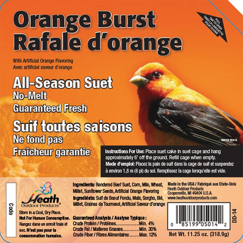 Heath DD-14 Sunflower Seed Wild Bird Food, 11.25 oz, All-Season, Suet, Cake, Orange Burst, Pack of 12