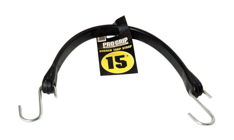 Pro Grip Rubber Tarp Strap 15 in. L S Hooks Black