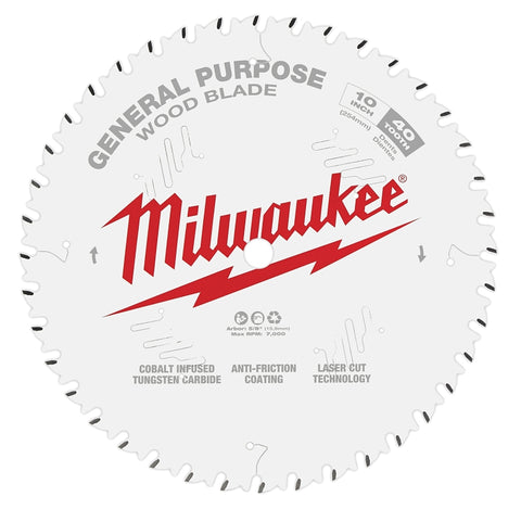 Milwaukee 48-40-1024 Circular Saw Blade, 10 in Dia, 5/8 in Arbor, 40-Teeth, Carbide Cutting Edge, 1/PK