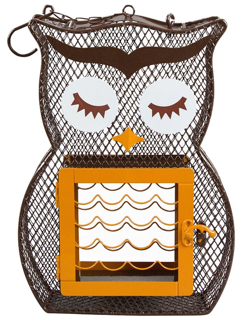 Heath 21703 Suet and Seed Bird Feeder, Whimsical Owl, 24 oz, 2-Port/Perch, Mesh, Brown/Orange, 12 in H