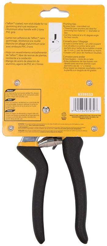 Landscapers Select GP1004 Pruning Shear, 1/2 in Cutting Capacity, Steel Blade, Aluminum Handle, Cushion Grip Handle