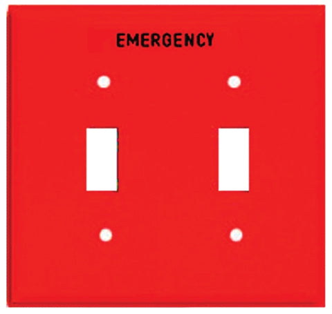 Eaton Wiring Devices PJ2EMRD Emergency Wallplate, 4-7/8 in L, 4.94 in W, 2 -Gang, Polycarbonate, Red, High-Gloss