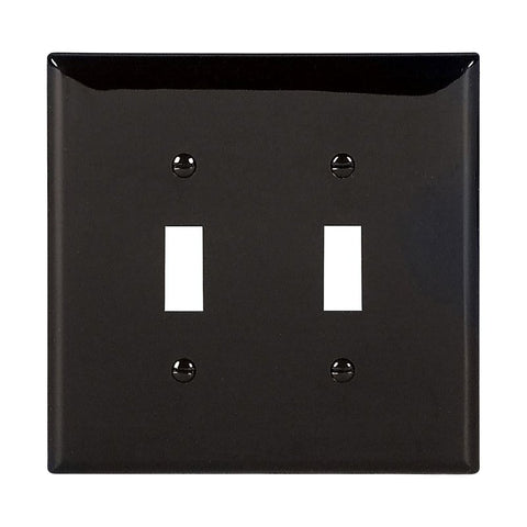 Eaton PJ2BK Toggle Wallplate, 4.87 in L, 4.94 in W, 2-Gang, Polycarbonate, Black, Gloss, Pack of 20