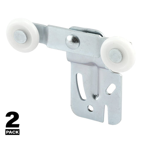 Prime-Line N 6502 Roller Assembly, 7/8 in Dia Roller, 1/4 in W Roller, Nylon/Steel, Silver, 2-Roller, 60 lb