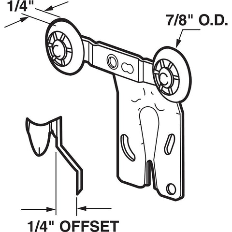 Prime-Line N 6502 Roller Assembly, 7/8 in Dia Roller, 1/4 in W Roller, Nylon/Steel, Silver, 2-Roller, 60 lb