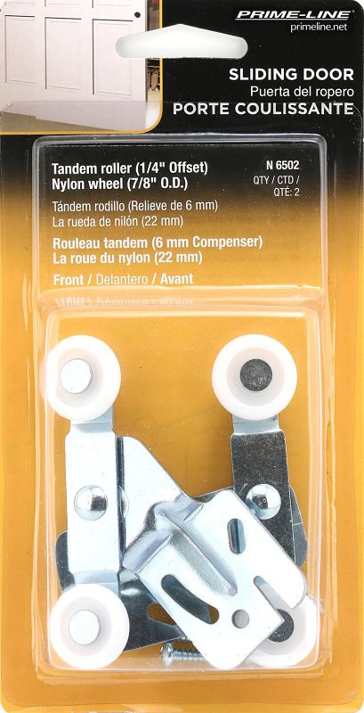 Prime-Line N 6502 Roller Assembly, 7/8 in Dia Roller, 1/4 in W Roller, Nylon/Steel, Silver, 2-Roller, 60 lb