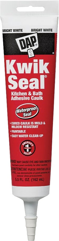 Kwik Seal 18001 Kitchen and Bath Adhesive Caulk, 5.5 oz, Tube, White, Paste