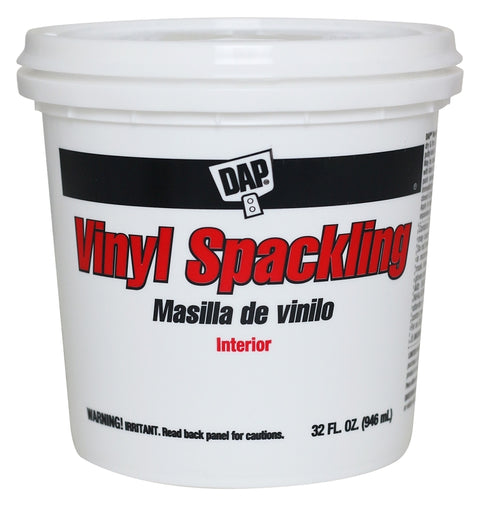 DAP 12132 Vinyl Spackling, Latex, Oil Base, White, 1 qt Tub