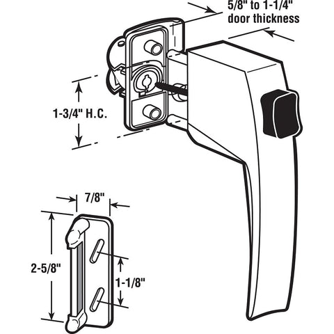 Prime-Line K 5006 Pushbutton Latch, 1-3/4 in Hole Spacing, Aluminum, 5/8 to 1-1/4 in Thick Door