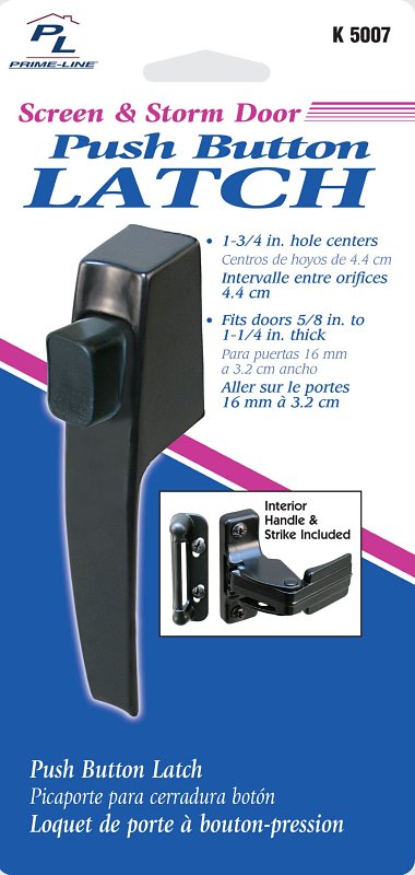 Prime-Line K 5007 Pushbutton Latch, Black, 1-3/4 in Hole Spacing, Aluminum, 5/8 to 1-1/4 in Thick Door