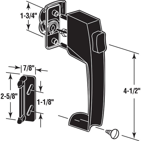 Prime-Line K 5071 Pushbutton Latch, Black, 1-3/4 in Hole Spacing, Zinc, 1 to 1-1/4 in Thick Door