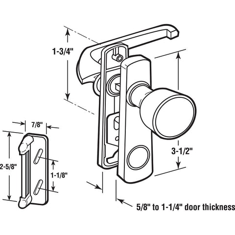 Prime-Line K 5121 Tulip Knob Latch, White, 1-3/4 in Hole Spacing, Aluminum, 5/8 to 1-1/4 in Thick Door