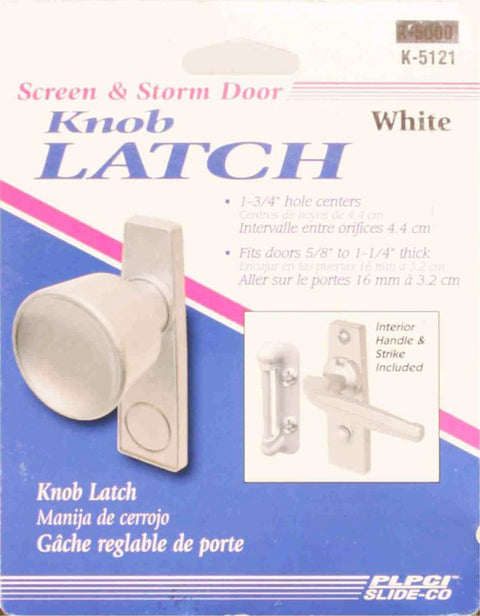 Prime-Line K 5121 Tulip Knob Latch, White, 1-3/4 in Hole Spacing, Aluminum, 5/8 to 1-1/4 in Thick Door