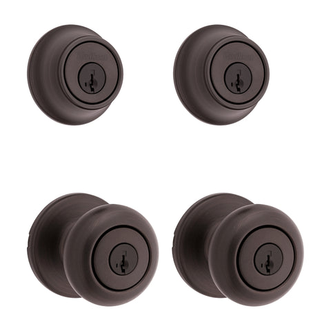 Kwikset Cove Series 92420-063 Entry Knob and Single Cylinder Deadbolt, Knob Handle, Venetian Bronze, 3 Grade, Metal