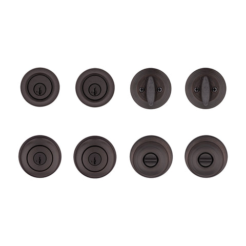 Kwikset Cove Series 92420-063 Entry Knob and Single Cylinder Deadbolt, Knob Handle, Venetian Bronze, 3 Grade, Metal