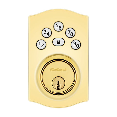 Kwikset Powerbolt 240 Series 992400-001 Keypad Electronic Lock, 3 Grade, Zinc, Lifetime Polished Brass, KW1 Keyway
