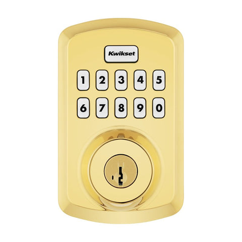 Kwikset Powerbolt 250 Series 992500-001 Keypad Electronic Lock, 3 Grade, Zinc, Lifetime Polished Brass, KW1 Keyway