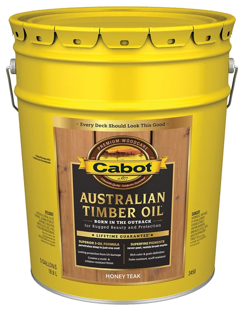 Cabot 140.0003458.008 Australian Timber Oil, Honey Teak, 5 gal Pail, Liquid