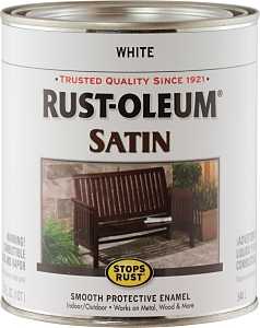 Rust-Oleum 7791502 Enamel Paint, Satin, White, 1 qt, Can, 60 to 100 sq-ft/qt Coverage Area