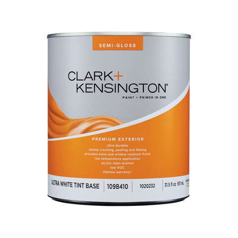Clark+Kensington Semi-Gloss Tint Base Ultra White Base Exterior Paint and Primer Exterior 1 qt, Pack of 4