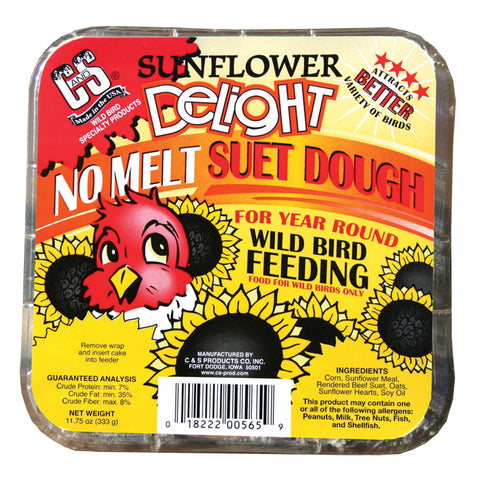 C&S Products Sunflower Delight Assorted Species Beef Suet Wild Bird Food 11.75 oz, Pack of 12