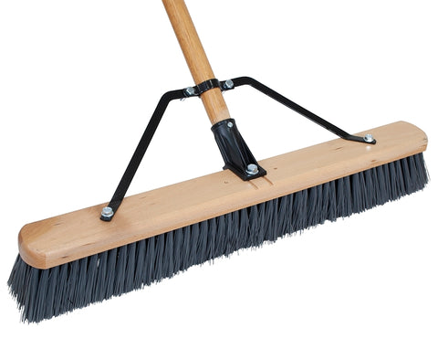 Simple Spaces 93110 Push Broom, 24 in Sweep Face, 3 in L Trim, Polypropylene Bristle, 60 in L, Bolt with Brace